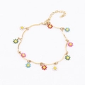 Golden stainless steel chain bracelet with colorful enamel daisy floral charms - Colorful Enamel Daisy Curved Tube Bracelet