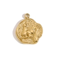 Ciondolo Acquario vintage in acciaio inossidabile placcato oro 14K con rilievo - Pendente Zodiacale-Acquario
