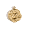 Pendente tondo in acciaio inossidabile placcato oro 14K con due delfini a rilievo - Pendente Zodiacale-Pesci
