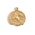 Pendaglio moneta vintage in acciaio placcato oro 14K con rilievo toro zodiacale - Pendente Zodiacale-Toro