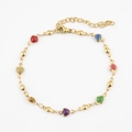 Gold chain bracelet featuring rainbow glitter heart charms and adjustable lobster clasp - Multicolor Glitter Heart Bracelet