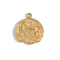 14K gold plated stainless steel Gemini zodiac coin pendant with vintage embossed figures - Zodiac Pendant-Gemini