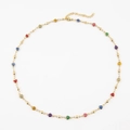 Golden chain necklace with colorful glitter heart charms and small gold bead accents - Multicolor Glitter Heart Necklace