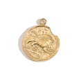 14K gold plated stainless steel Leo zodiac pendant featuring vintage embossed lion design - Zodiac Pendant-Leo