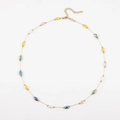 Colorful faceted glass bead necklace with golden chain and secure lobster clasp - Multicolor Rectangular Bead Necklace