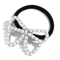 Elegant black hair tie featuring a silver metal butterfly charm with inlaid faux pearls - Butterfly Shape Hair Tie (Steel Color)