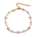 Golden daisy and blue evil eye bead anklet with adjustable lobster clasp chain - Evil Eye Daisy Bracelet