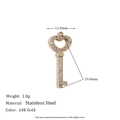 Miniature 14K gold plated stainless steel heart key pendant with pavé white zircons - Heart Key Zircon Pendant - Gold - White Diamond