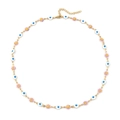 Golden chain necklace with blue evil eye beads and pink daisy flower charms for summer - Evil Eye Daisy Necklace