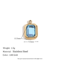 Minimalist 14K gold plated stainless steel pendant with blue zircon stone inlay - Minimalist Square Glass Pendant - Gold - Blue Stone