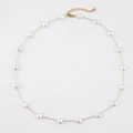 Golden necklace featuring white heart-shaped imitation pearls and adjustable lobster clasp - White Heart Faux Pearl Necklace