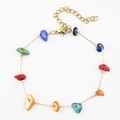 Golden chain bracelet with colorful mixed stone beads and adjustable extender chain - Multicolor Irregular Stone Bead Bracelet