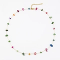 Golden chain necklace with colorful irregular gemstones and adjustable lobster clasp - Multicolor Irregular Stone Bead Necklace