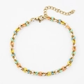 Colorful enamel daisy chain bracelet in gold finish with adjustable lobster clasp - Macaron Multicolor Enamel Bracelet