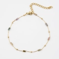 Gold-plated chain bracelet featuring colorful cylindrical stones and adjustable lobster clasp - Multicolor Cylindrical Stone Bracelet