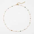 Gold chain necklace with colorful cylindrical stone beads and adjustable lobster clasp - Multicolor Cylindrical Stone Necklace