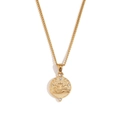 18K gold plated stainless steel necklace featuring lotus relief and white zircon stones - Round Zirconia Tarot Necklace - Gold - Flower