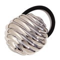 Silver spiral eggshell metal hair tie with thick black elastic band for women - Threaded Eggshell Style (Steel Color)