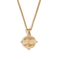Golden 18K gold-plated zodiac necklace with hand and star coin pendant and crystals - Round Zirconia Tarot Necklace - Gold - Hands