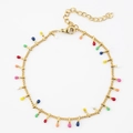 Golden chain necklace with colorful multi-color enamel teardrop charms and lobster clasp - Multicolor Droplet Charm Bracelet