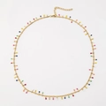 Golden stainless steel necklace featuring multi-color enamel teardrop pendant charms - Multicolor Droplet Charm Necklace