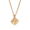 Zodiac coin pendant necklace in 18K gold plated stainless steel with embossed details - Round Zirconia Tarot Necklace - Gold - Star
