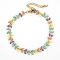 Colorful enamel leaf necklace in gold stainless steel featuring vibrant multi-color charms - Multicolor Leaf Splicing Bracelet
