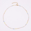 Golden stainless steel chain necklace with multi-color enamel beads and lobster clasp - Multicolor Oval Enamel Necklace