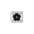 Détail d'un maillon de charme modulaire en acier inoxydable avec fleur en émail noir - Style Fleur de Cerisier (Y105)