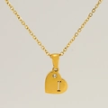 Collana a cuore dorata con lettera I traforata e zircone brillante su catena fine - Lettera I