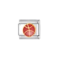 Gros plan d'un maillon de bracelet italien argenté avec motif basket rouge et or pour DIY - Style Basketball (Y112)