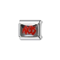 Vue détaillée du maillon charm italien en acier poli avec logo AJS en émail rouge - Style Logo AJS (Y114)
