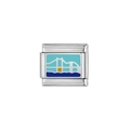 Détail du maillon italien en acier avec motif de pont en émail bleu sur la bague - Style Golden Gate Bridge (Y118)