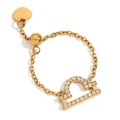 Adjustable 18K gold plated Libra zodiac chain ring with sparkling zircon stones - Adjustable Zodiac Ring - Libra