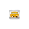 Détail d'un maillon italien avec motif bus jaune pour bracelet en acier inoxydable - Style Bus Jaune (Y128)