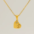 Collier en acier inoxydable doré avec pendentif coeur orné de la lettre S et d'un zircon - Lettre S