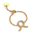 Adjustable 18K gold plated chain ring with a sparkling rhinestone pendant and heart tag - Adjustable Zodiac Ring - Taurus
