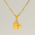 Collier minimaliste en forme de cœur doré avec lettre T ajourée et pierre zircon - Lettre T
