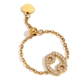 Adjustable Cancer zodiac chain ring in 18K gold plated steel with zircon stones - Adjustable Zodiac Ring - Cancer