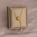 Gold plated snake chain necklace with minimalist geometric sphere and vertical bar pendant - Gold Ball Tassel Necklace