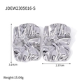 Silver square crumpled texture titanium steel earrings with precise size dimensions - Silver Lava Texture Earrings (JDEW2305016-S)