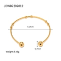 18K gold plated titanium steel open cuff bracelet with spherical ends and bead accents - Gold Double Ball Accent Style (JDWB2302012)