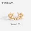 Anillo abierto de mariposa en oro 18K con pavé de circonitas brillantes, 2,88g - Abierto ajustable / Estilo de Mariposa Envolvente (JDR201695)