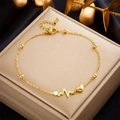 Gouden hart EKG enkelbandje met kralen op een luxe sieradendoosje presentatie - EKG Hartslag Hart Stijl (B941)