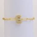 Pulsera de cadena clip chapada en oro de 18k con dije de letra E de circonitas - Letra E