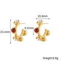 Vintage C-shaped gold earrings with lava texture, white pearls and red resin stones - Artificial Pearl Ruby-Look C-Shaped Hoop Earrings - Gold