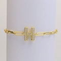 Pulsera de cadena de clip en oro de 18 quilates con un lujoso dije de letra H - Letra H