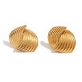 Retro 18K gold plated titanium steel fan-shaped earrings with spiral stripe pattern - Geometric Fan Striped Crossed Style / Gold