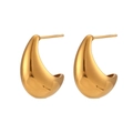 Boucles d'oreilles gouttes dorées en acier inoxydable poli au design minimaliste - Boucles d'Oreilles Clous Bateau Banane Polies Creuses (Or)