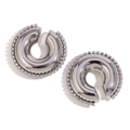 Boucles d'oreilles créoles en acier argenté avec zircons clairs et finition polie - Clip d'Oreille Poli Creux avec Chaîne Zirconium - Acier